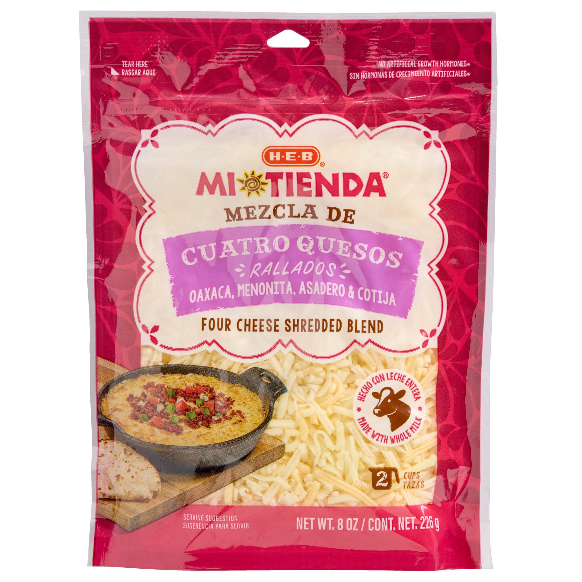 slide 1 of 1, Mi Tienda Cuatro Quesos Rallados Shredded Cheese, 8 oz
