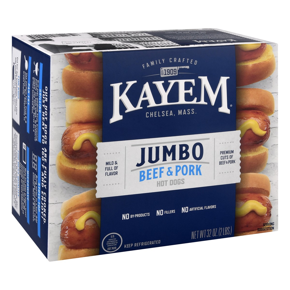 slide 5 of 13, Kayem Jumbo Beef & Pork Hot Dogs 32 oz, 32 oz; 2 lb