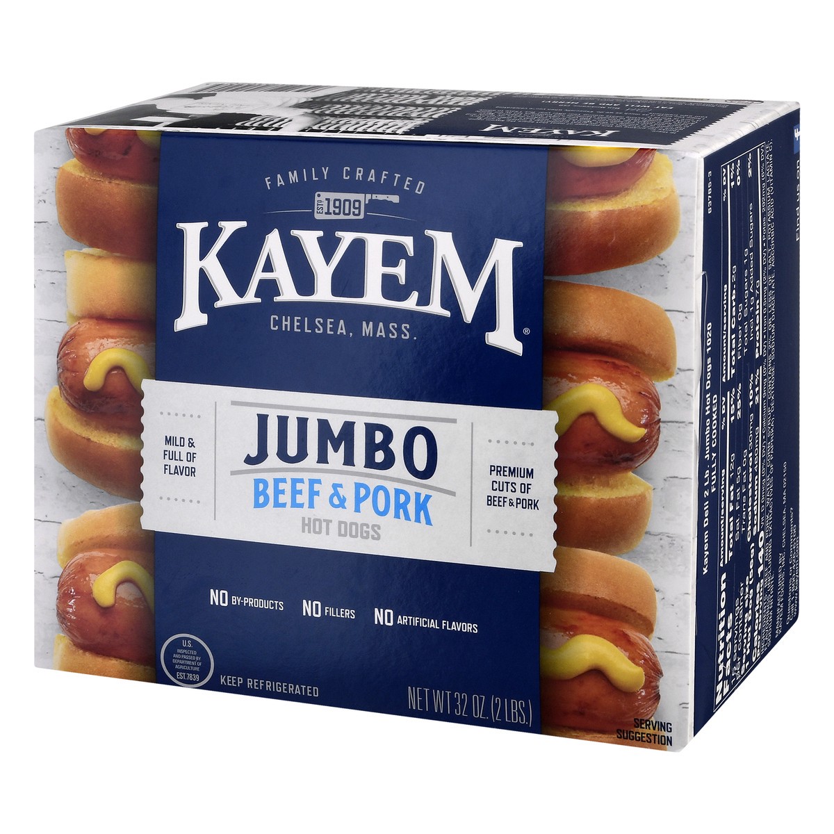 slide 13 of 13, Kayem Jumbo Beef & Pork Hot Dogs 32 oz, 32 oz; 2 lb