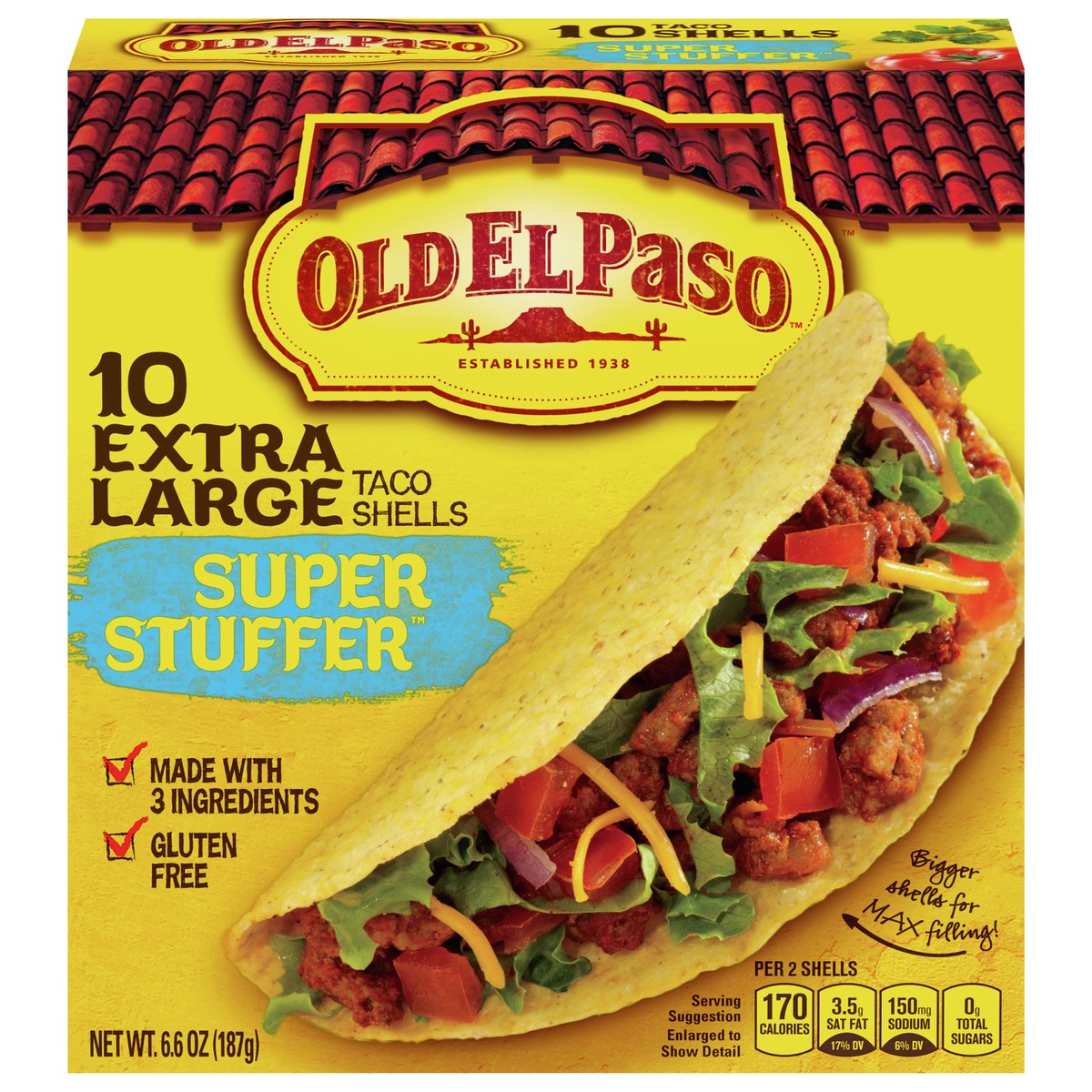 slide 1 of 1, Old El Paso Extra Large Super Stuffer Taco Shells, 10 ct., 6.6 oz., 10 ct