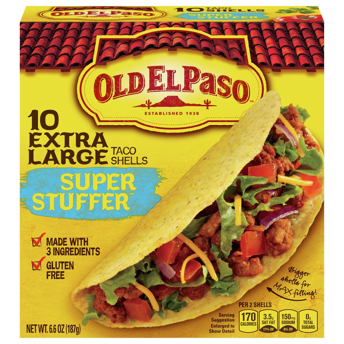 slide 1 of 1, Old El Paso Extra Large Super Stuffer Taco Shells, Meal Prep, 10 Ct, 6.6 oz, 10 ct