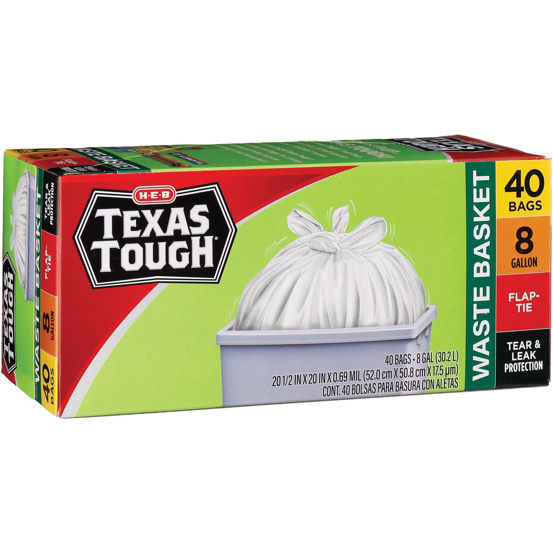 slide 1 of 1, H-E-B Texas Tough Wastebasket Trash Bags, 8 Gallon, 40 ct