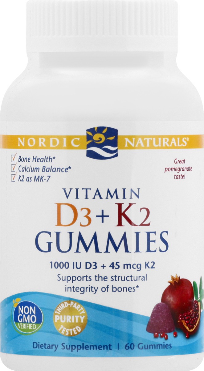 slide 5 of 9, Nordic Naturals Vitamin D3 1000 Iu + K2 45 Mcg Pomegranate Gummies, 60 ct