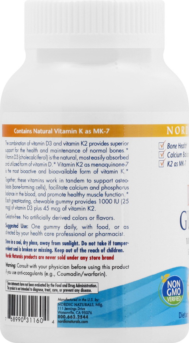 slide 2 of 9, Nordic Naturals Vitamin D3 1000 Iu + K2 45 Mcg Pomegranate Gummies, 60 ct