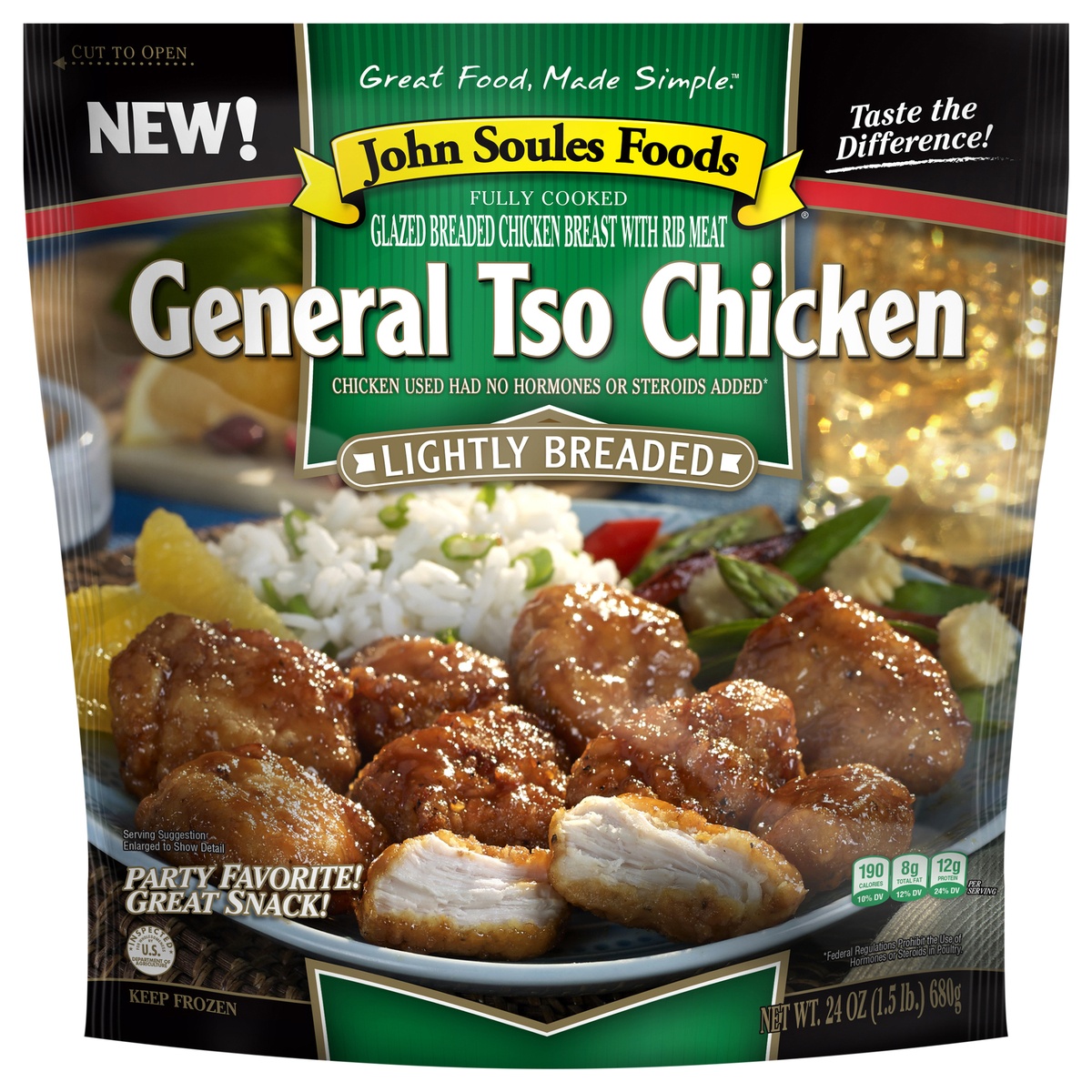 slide 1 of 6, John Soules Foods General Tso Chicken 24 OZ Bag, 