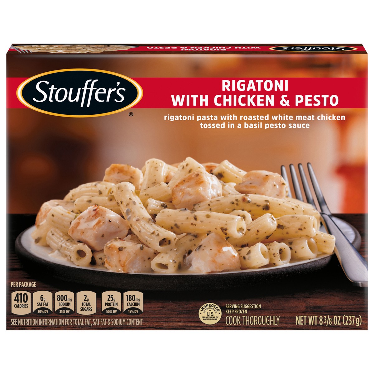 slide 1 of 9, Stouffer's Rigatoni with Chicken & Pesto Frozen Meal, 8.38 oz