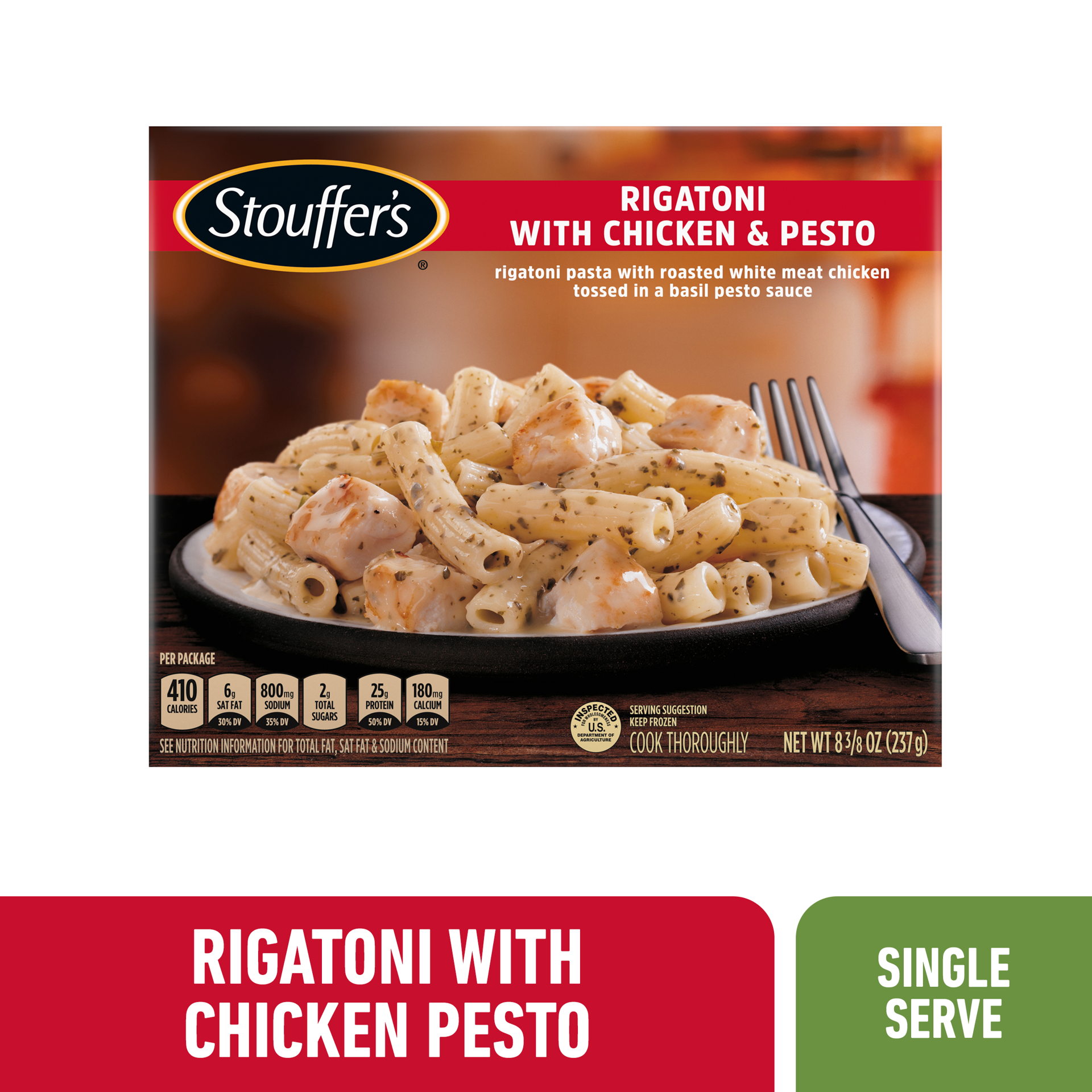 slide 1 of 9, Stouffer's Rigatoni with Chicken & Pesto Frozen Meal, 8.38 oz