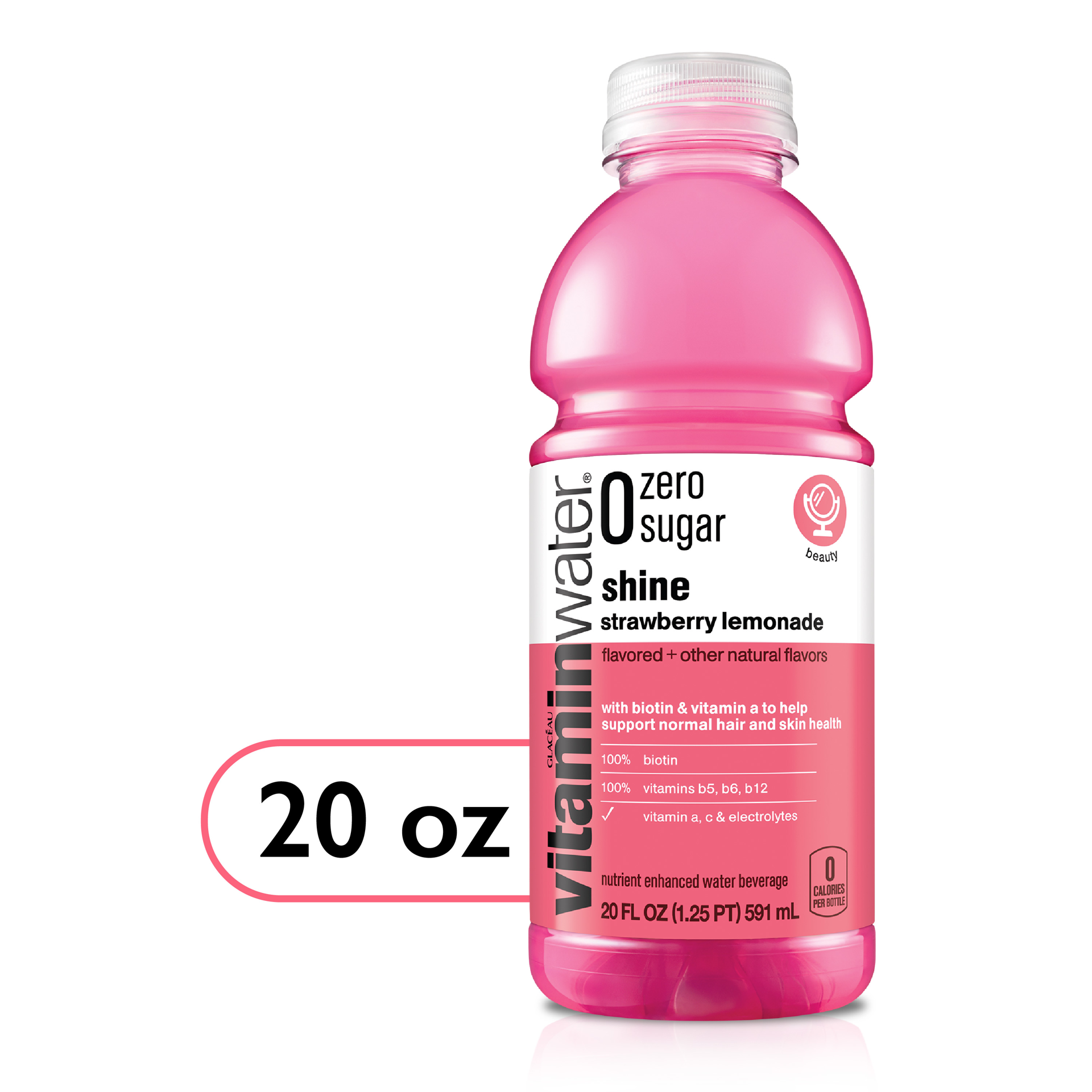 slide 1 of 6, vitaminwater Vitamin Water Zero Sugar Shine Strawberry Lemonade Nutrient Enhanced Water, 20 fl oz
