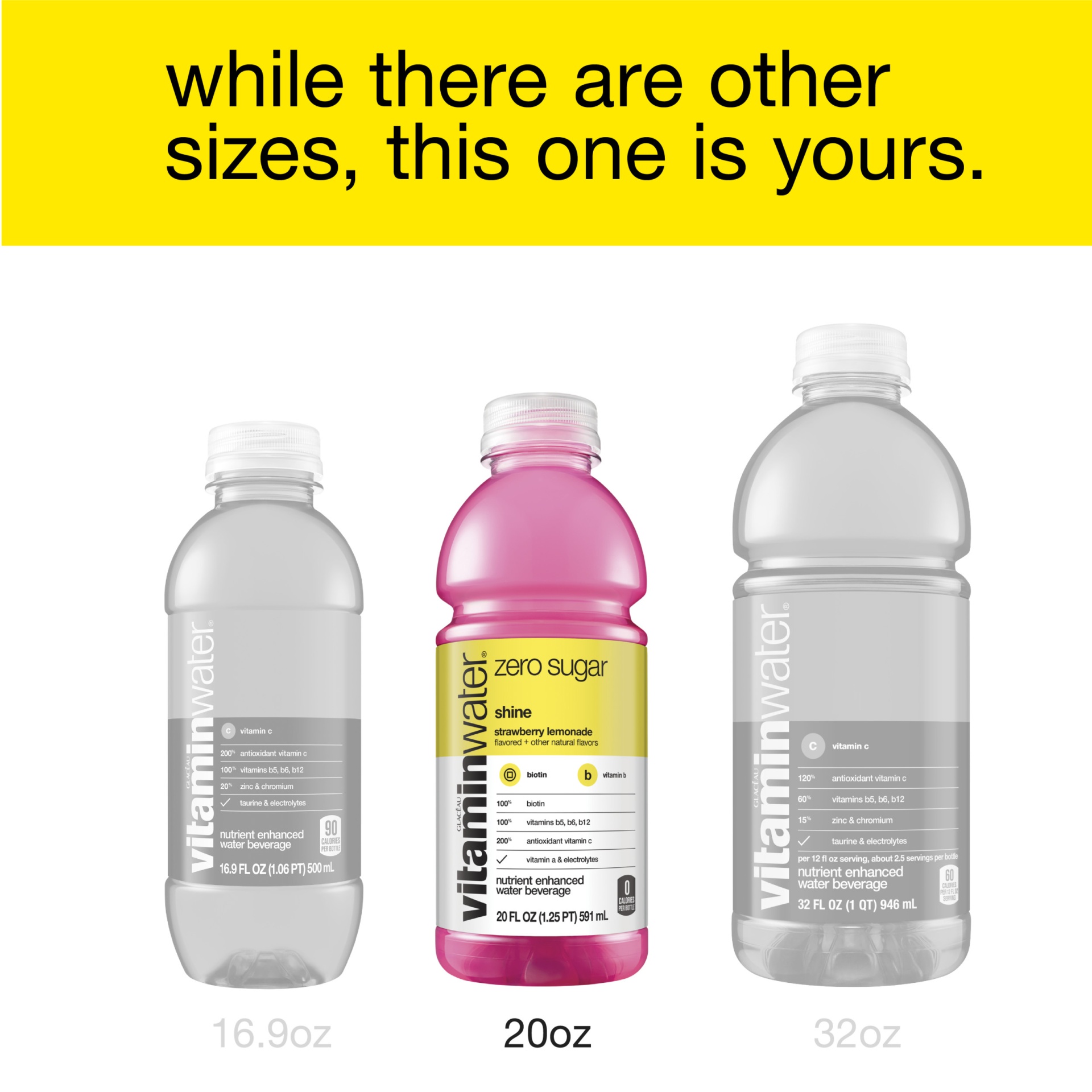 slide 10 of 11, vitaminwater zero sugar shine, electrolyte enhanced water w/ vitamins, strawberry lemonade drink, 20 oz
