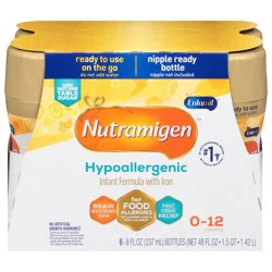 Enfamil Nutramigen Baby Formula, Hypoallergenic and Lactose Free Formula with Enflora LGG, Fast Relief from Severe Crying and Colic, Ready to Use Bottle, 8 Fl Oz (6 Count)