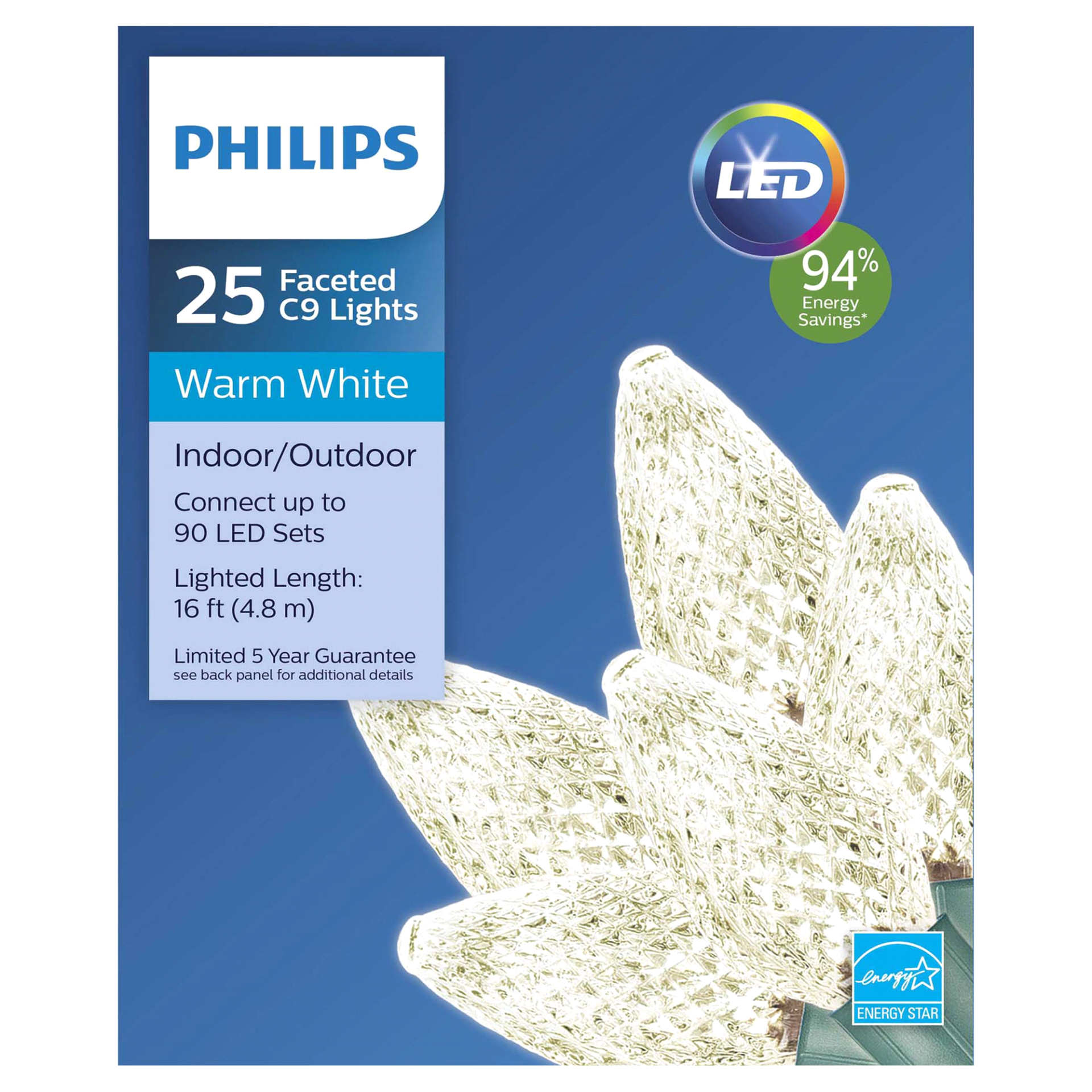 slide 1 of 17, Philips LED 25 Faceted C9 Lights, Warm White, 16 ft