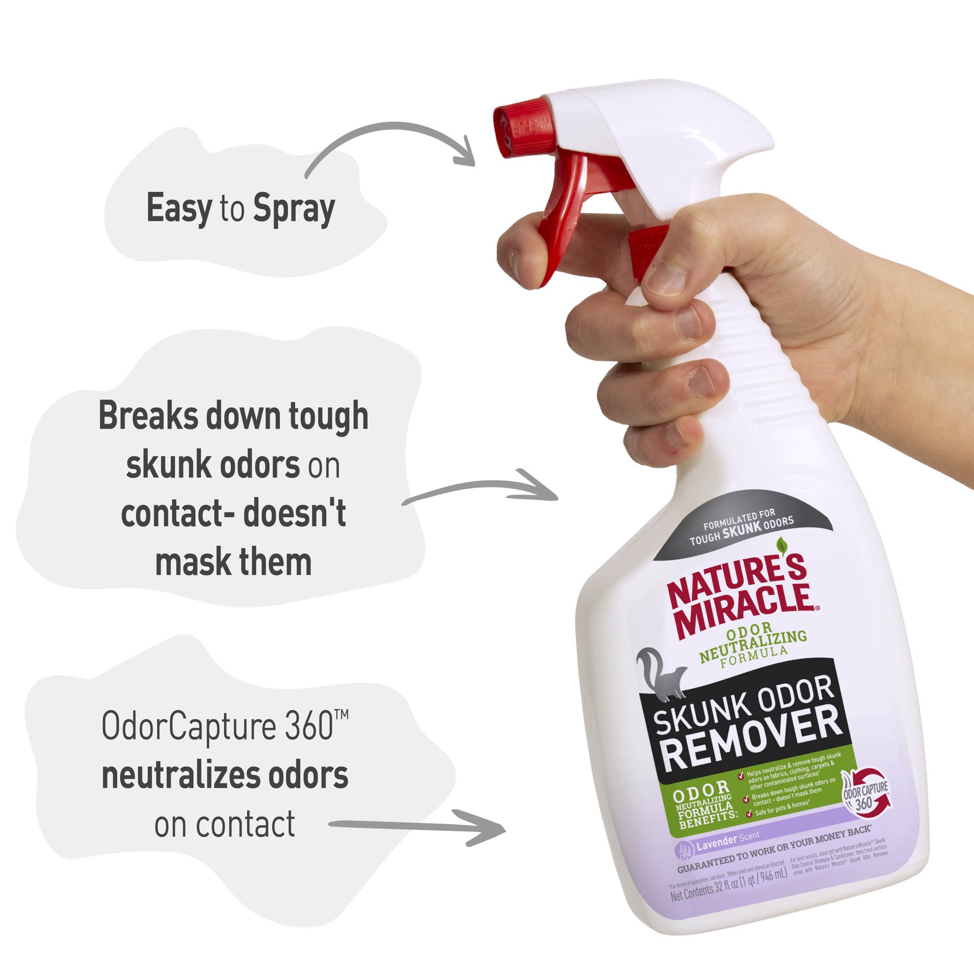 slide 2 of 8, Nature's Miracle Skunk Odor Remover Lavender Scent 32 oz, 2.40 lb
