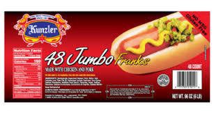 slide 1 of 1, Kunzler Super Jumbo Franks, 5 lb