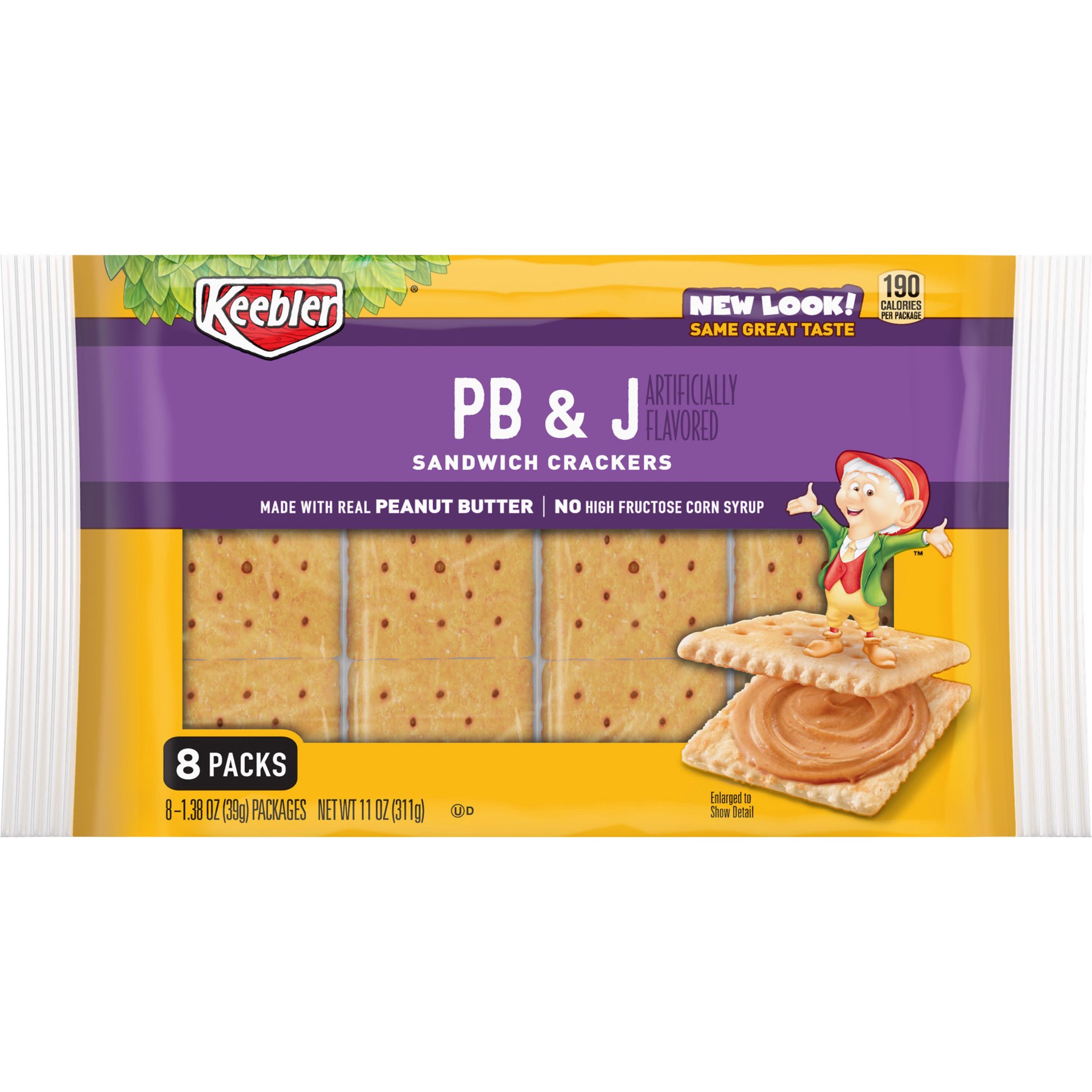 slide 1 of 6, Keebler Sandwich Crackers, PB and J, 11 oz, 8 Count, 11 oz