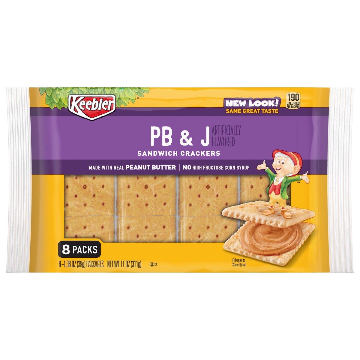 slide 1 of 6, Keebler Sandwich Crackers, PB and J, 11 oz, 8 Count, 11 oz
