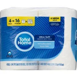 Total Home Ultra Soft Premium Toilet Paper, 4 Mega Rolls