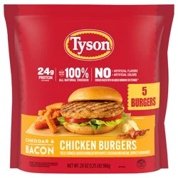 Tyson Frozen Cheddar & Bacon Chicken Burgers, 20 oz