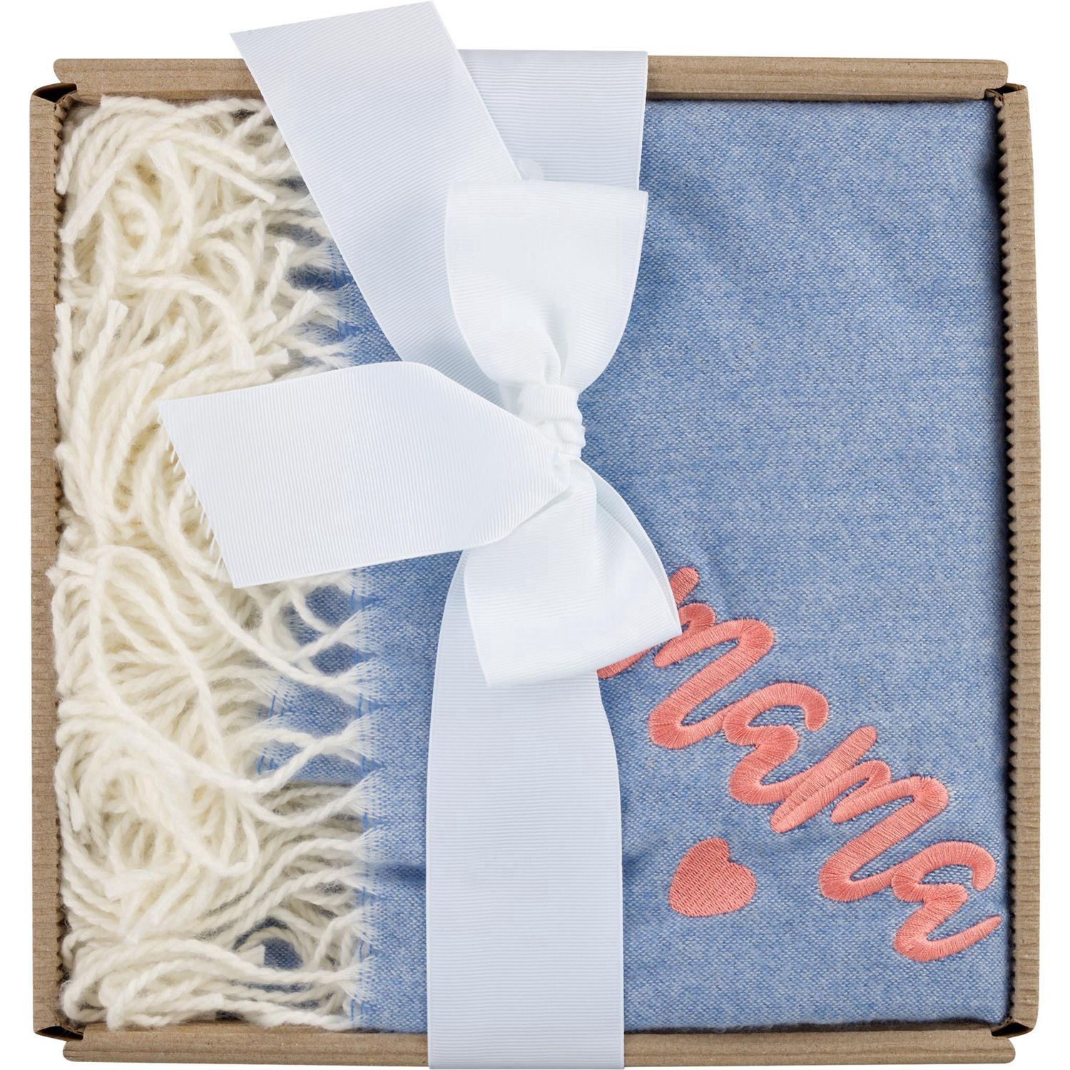 slide 3 of 6, Highline Bedding "mama" Blue Throw Blanket With Cream Fringe, 50 X 60 In, 1 ct