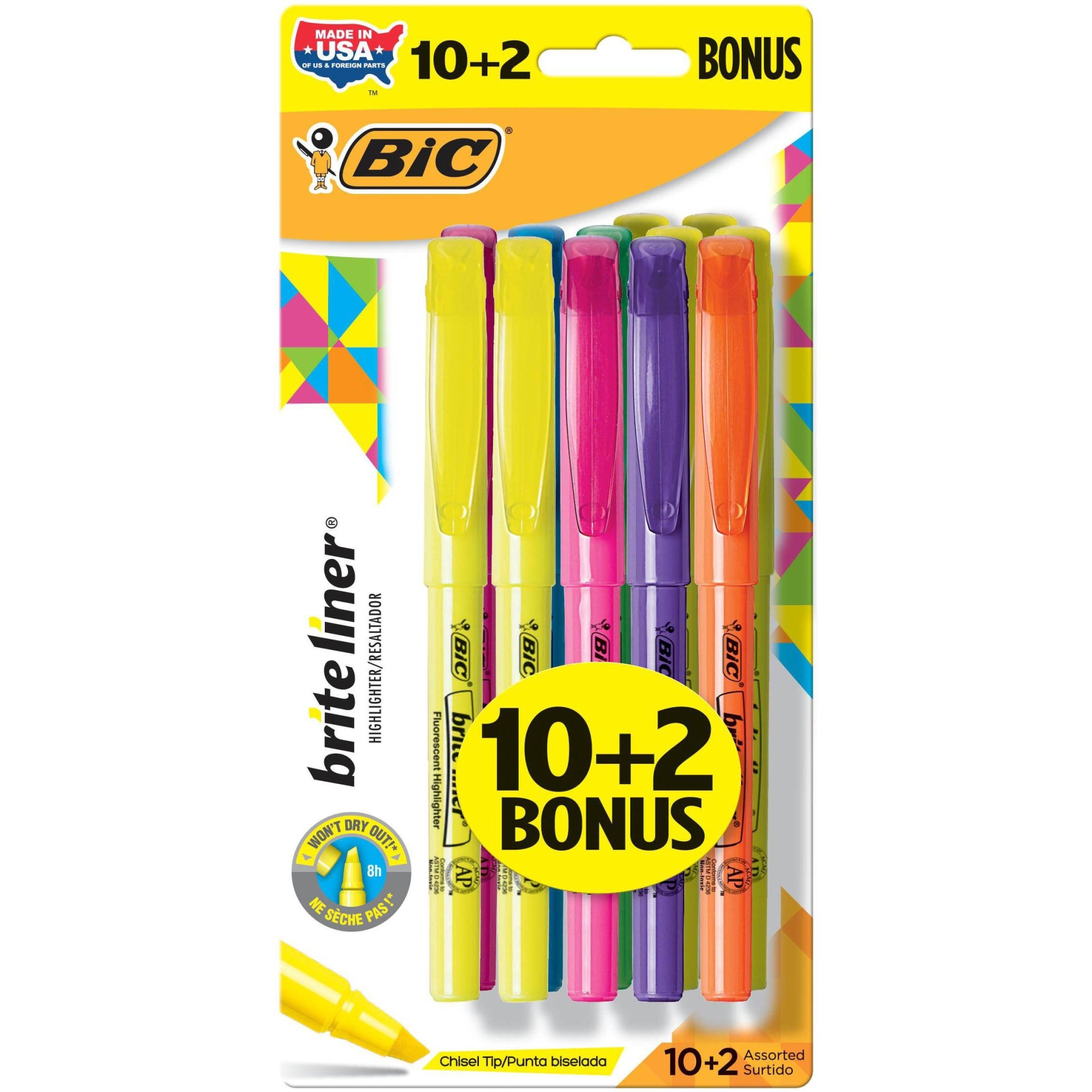 slide 1 of 1, BIC 12ct Brite Liner Chisel Tip Highlighters, 12 ct