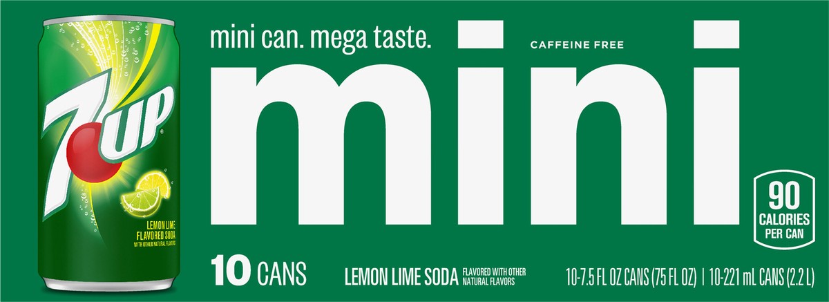 slide 5 of 7, 7UP Lemon Lime Soda, 7.5 fl oz mini cans, 10 pack, 10 ct; 7.5 fl oz