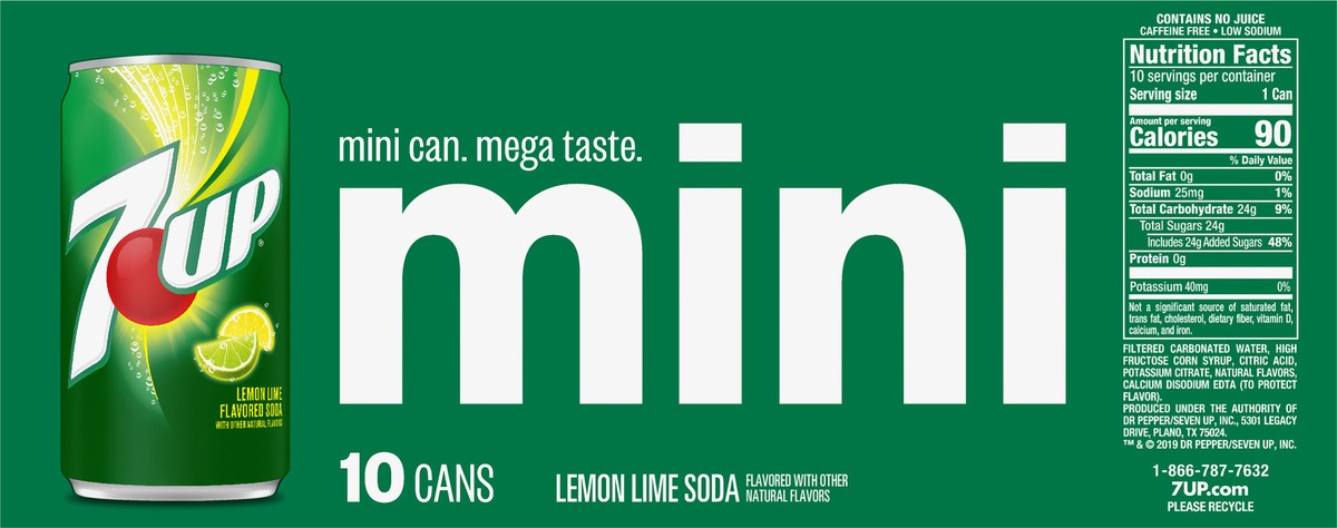 slide 7 of 7, 7UP Lemon Lime Soda, 7.5 fl oz mini cans, 10 pack, 10 ct; 7.5 fl oz