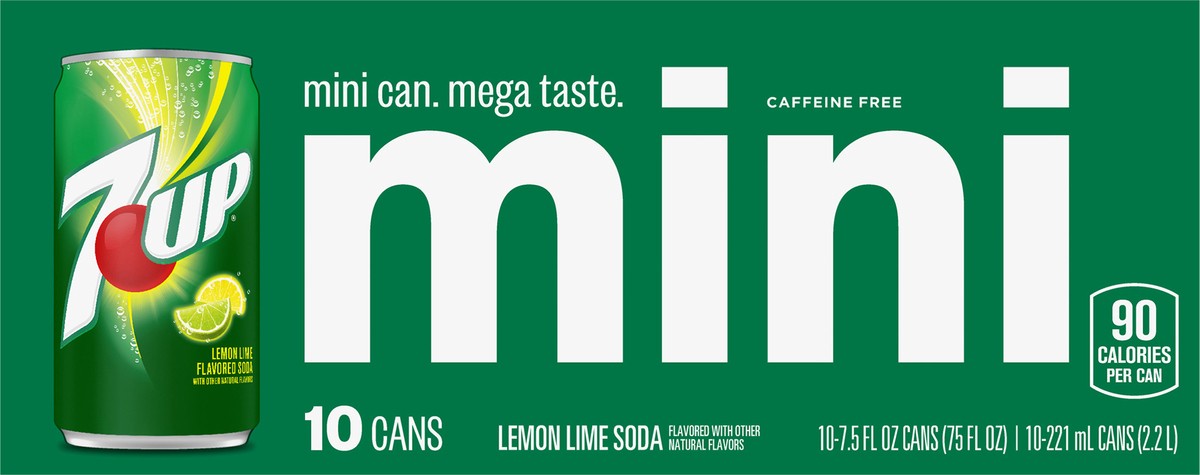 slide 3 of 7, 7UP Lemon Lime Soda, 7.5 fl oz mini cans, 10 pack, 10 ct; 7.5 fl oz