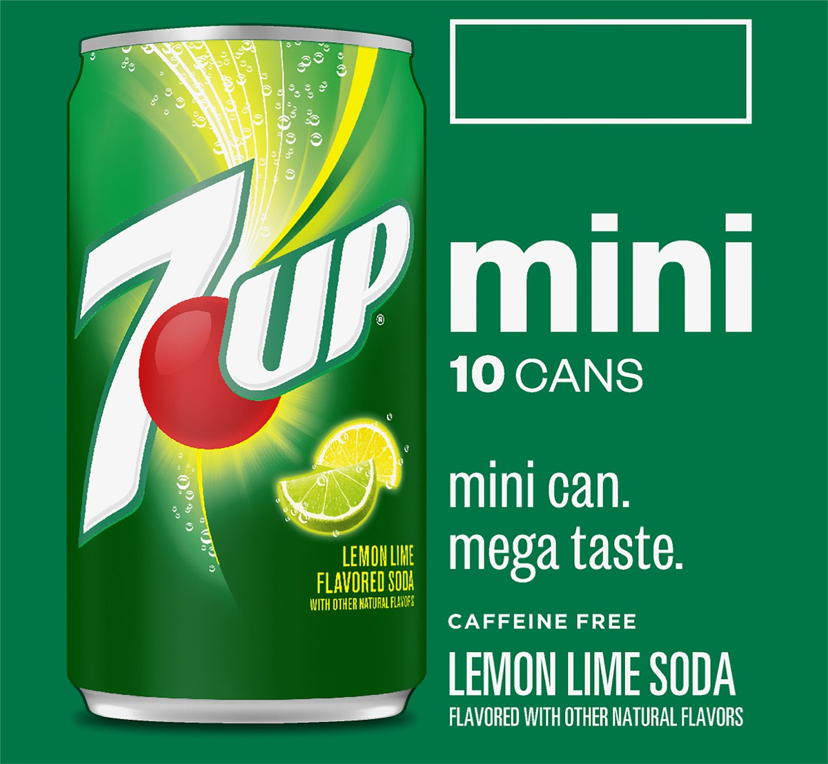 slide 4 of 7, 7UP Lemon Lime Soda, 7.5 fl oz mini cans, 10 pack, 10 ct; 7.5 fl oz