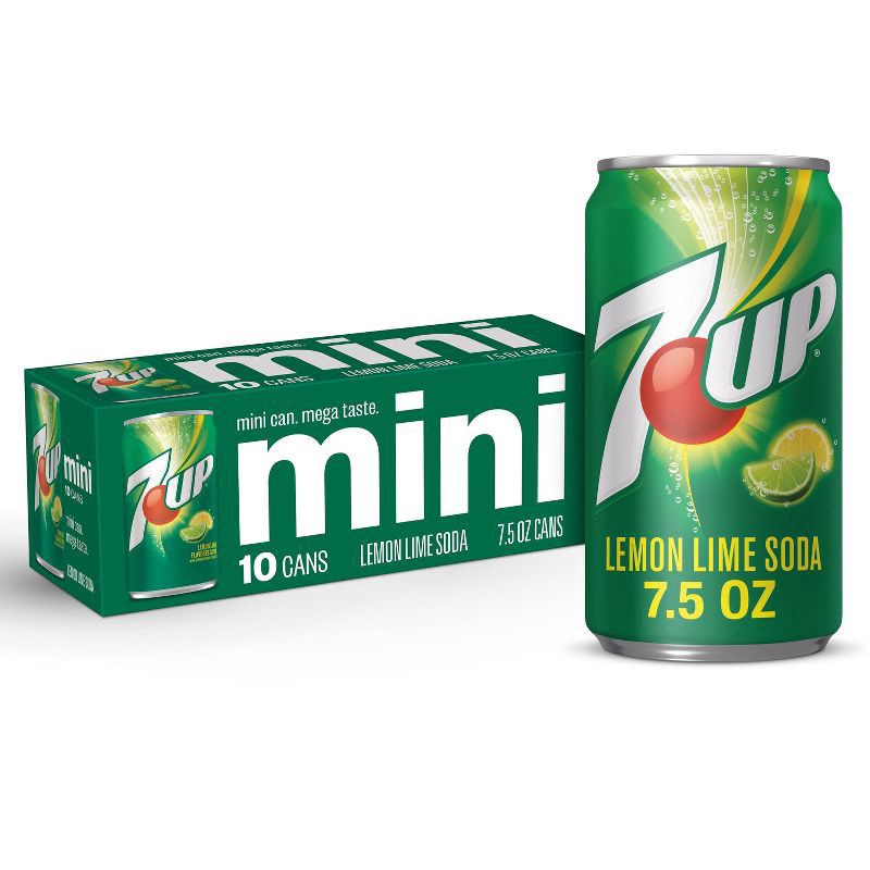 slide 1 of 7, 7UP Lemon Lime Soda, 7.5 fl oz mini cans, 10 pack, 10 ct; 7.5 fl oz