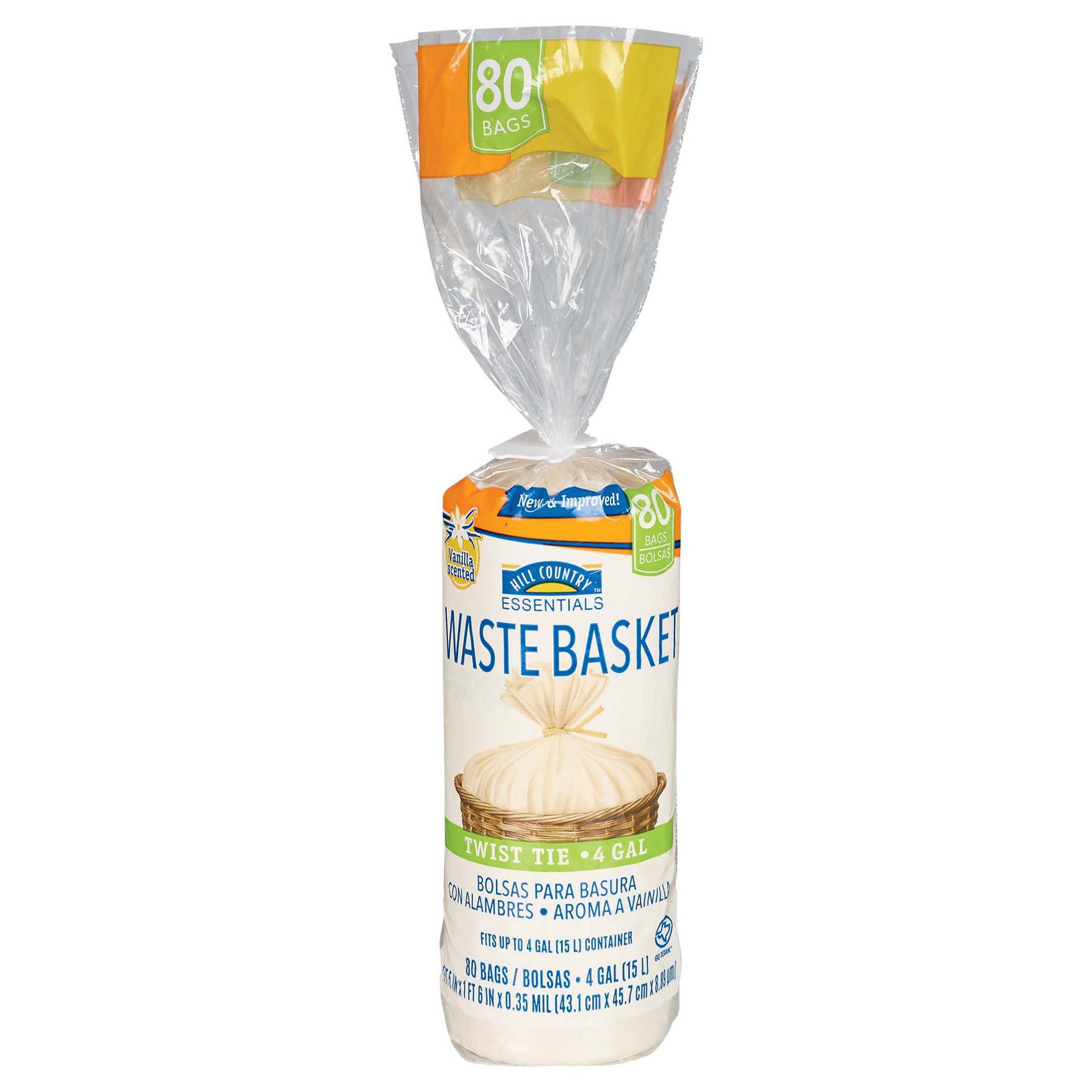slide 1 of 1, Hill Country Fare Small Waste Basket Trash Bags, 4 Gallon - Scented, 80 ct