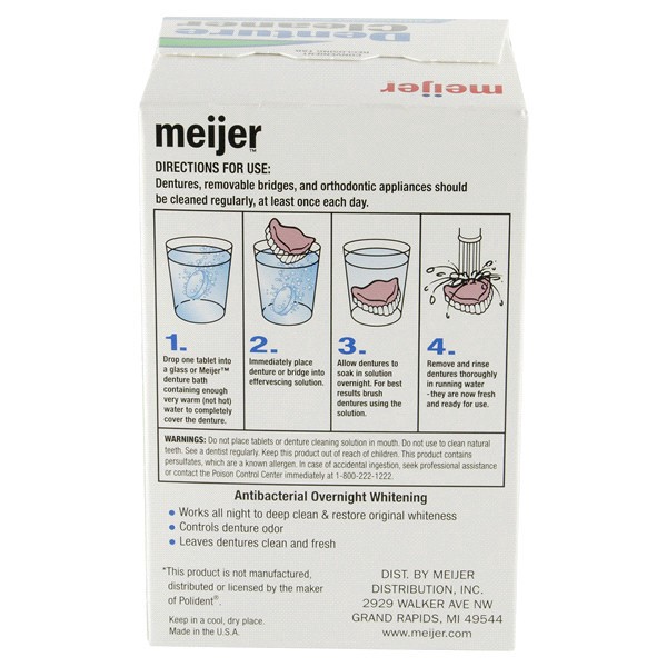 slide 12 of 21, Meijer Antibacterial Overnight Denture Cleaner Tablets, Whitening, 102 ct