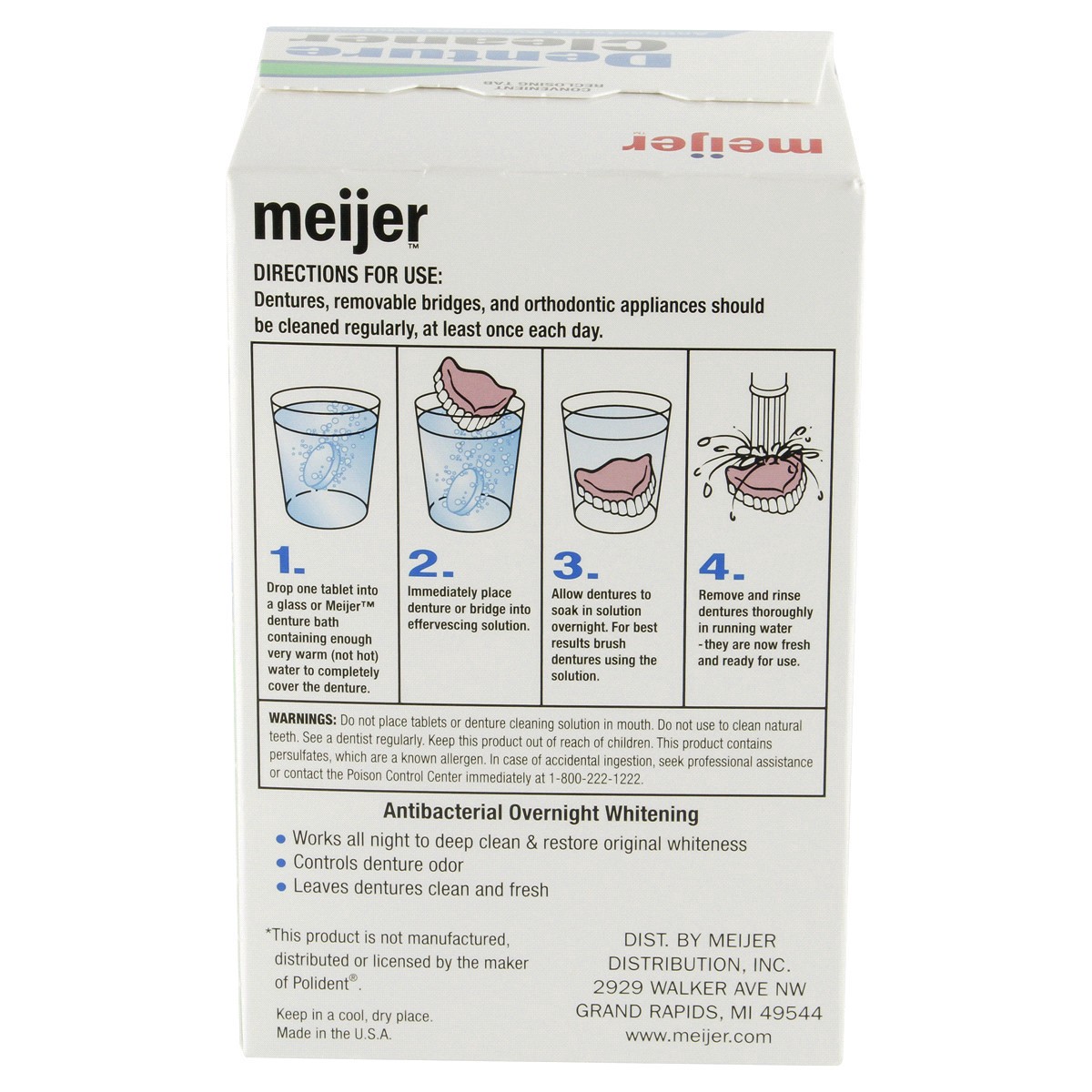 slide 13 of 21, Meijer Antibacterial Overnight Denture Cleaner Tablets, Whitening, 102 ct