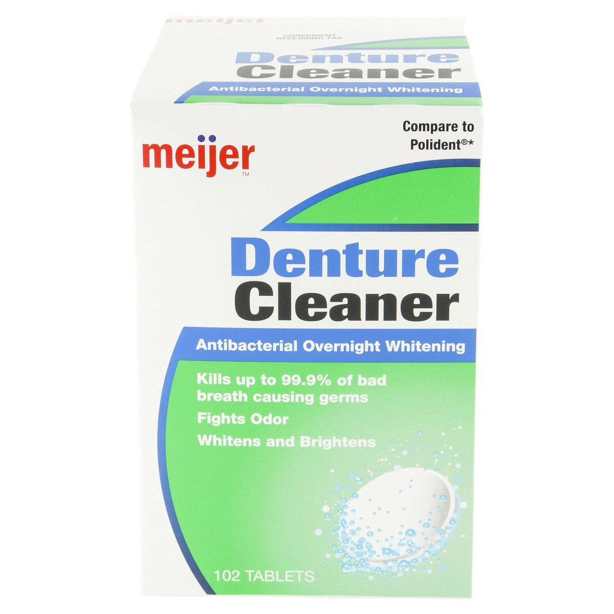 slide 1 of 21, Meijer Antibacterial Overnight Denture Cleaner Tablets, Whitening, 102 ct