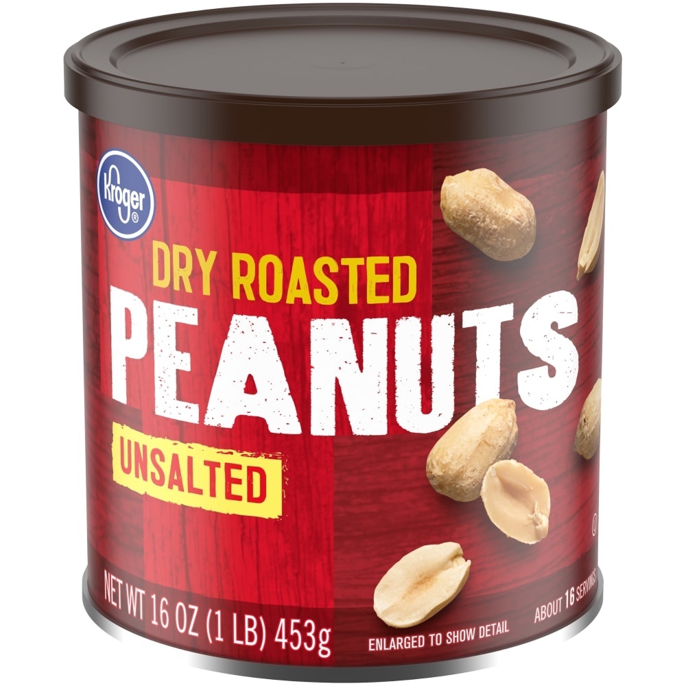 slide 1 of 1, Kroger Dry Roasted Unsalted Peanuts, 16 oz