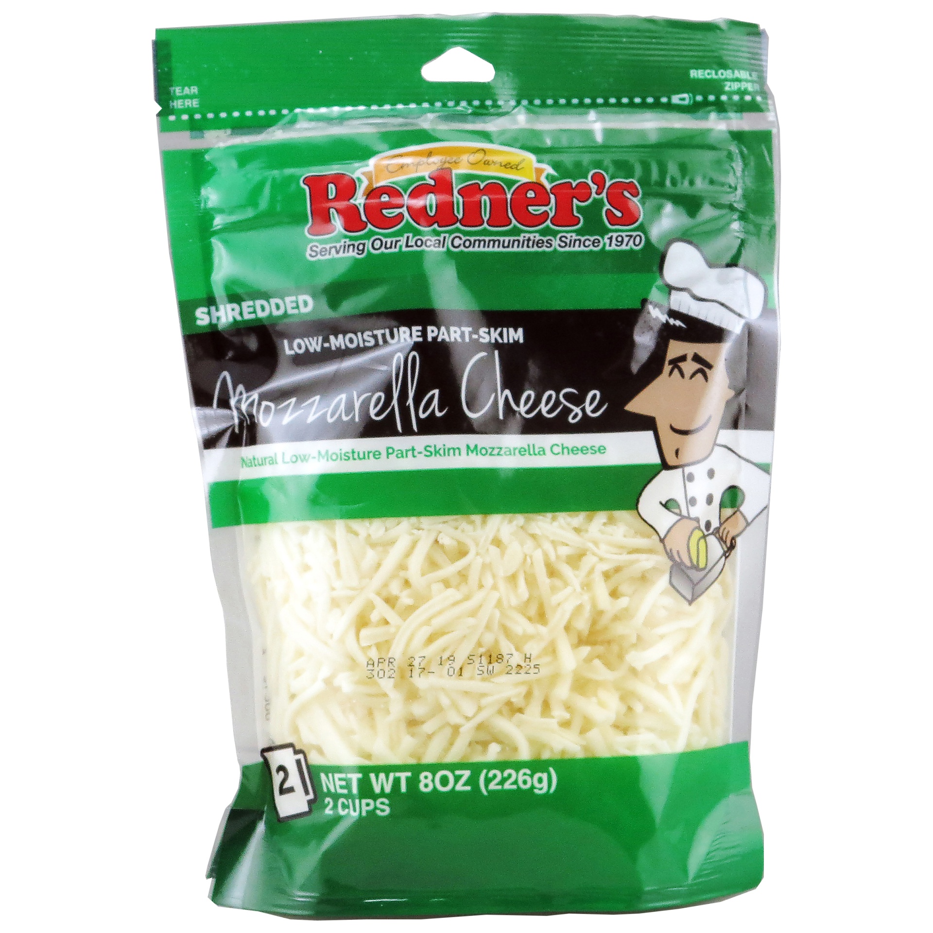 slide 1 of 1, Redner's Shredded Mozzarella Cheese, 8 oz