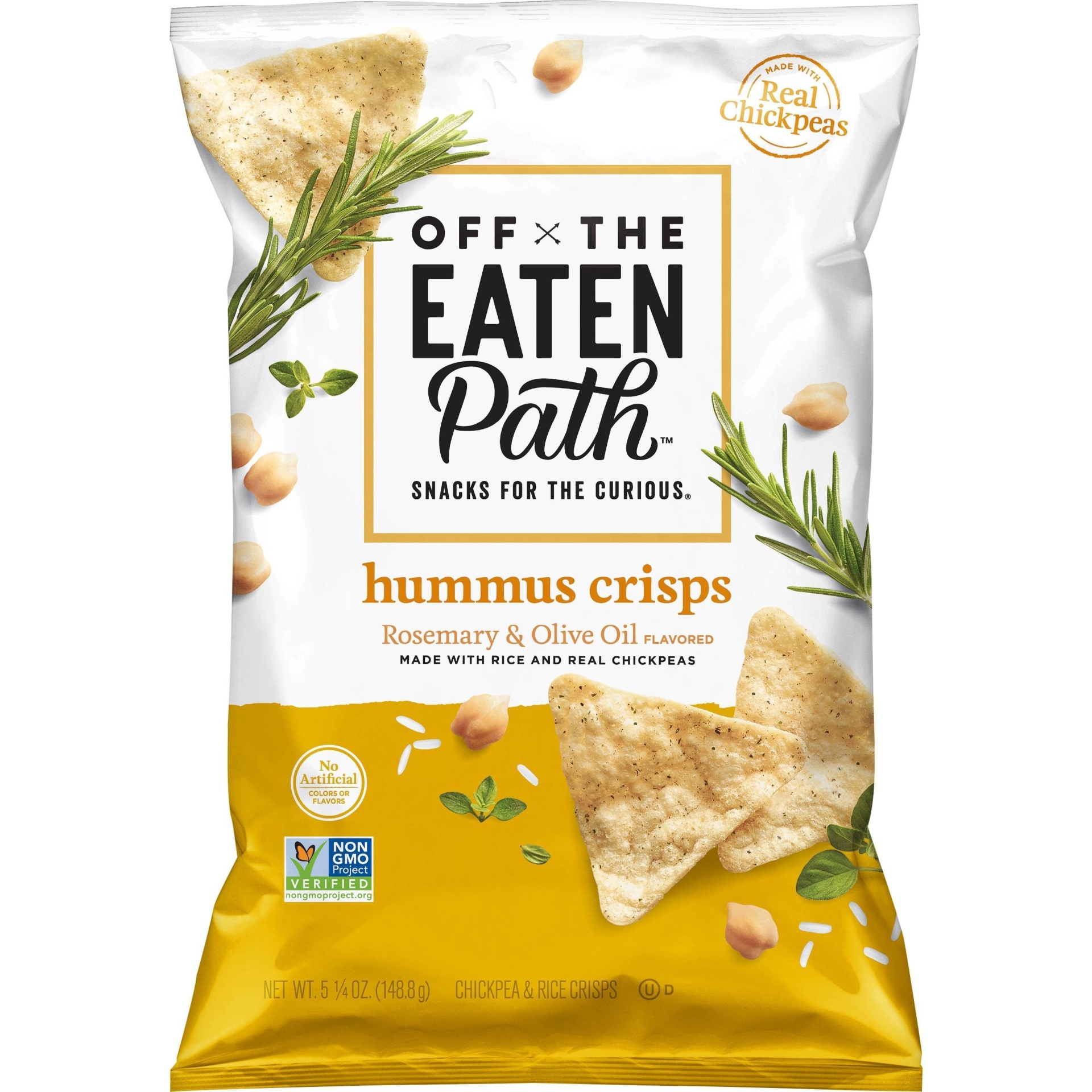 slide 1 of 2, Off the Eaten Path Rosemary & Olive Oil Hummus Chickpea & Rice Crisps, 5.25 oz