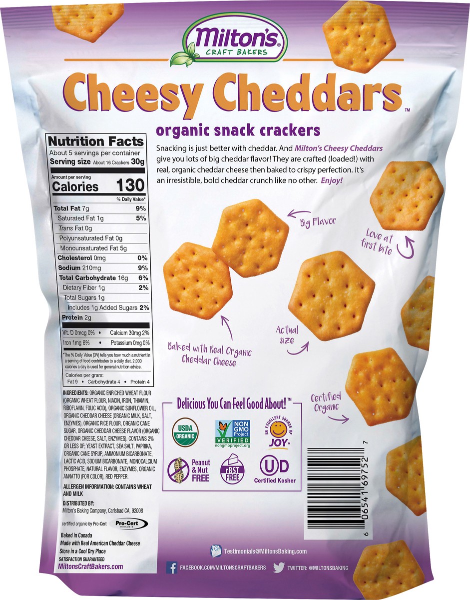 slide 5 of 7, Milton's Cheesy Cheddars Organic Snack Crackers 6 oz, 6 oz