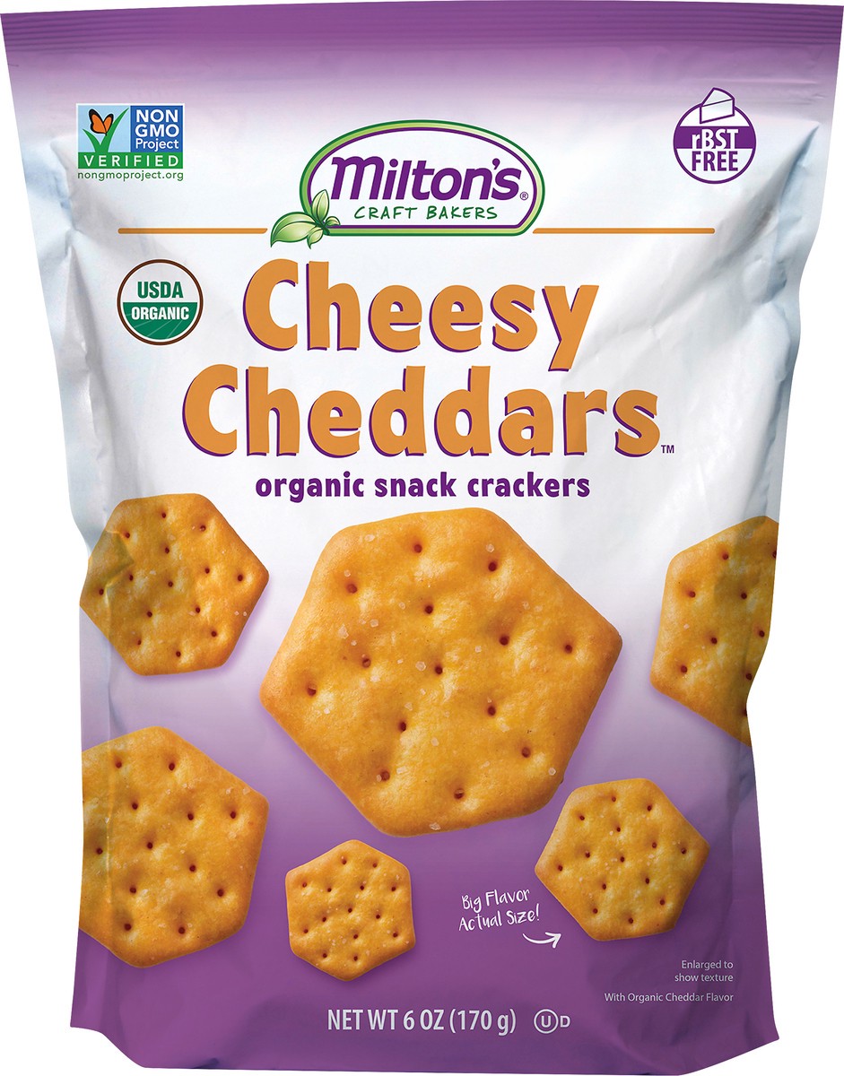 slide 2 of 7, Milton's Cheesy Cheddars Organic Snack Crackers 6 oz, 6 oz