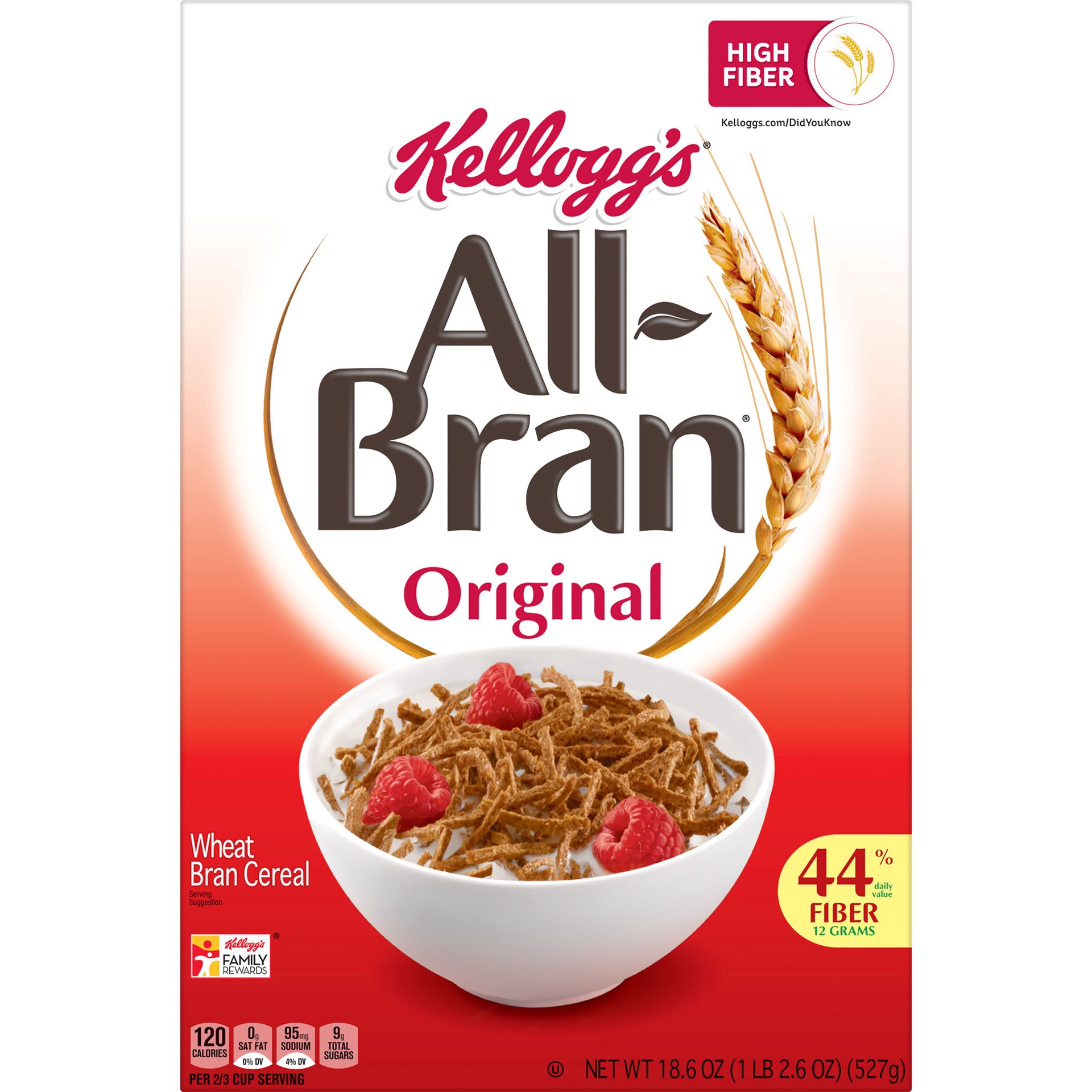 slide 2 of 5, All-Bran Kellogg's All-Bran Cold Breakfast Cereal Original, 18.6 oz, 18.6 oz