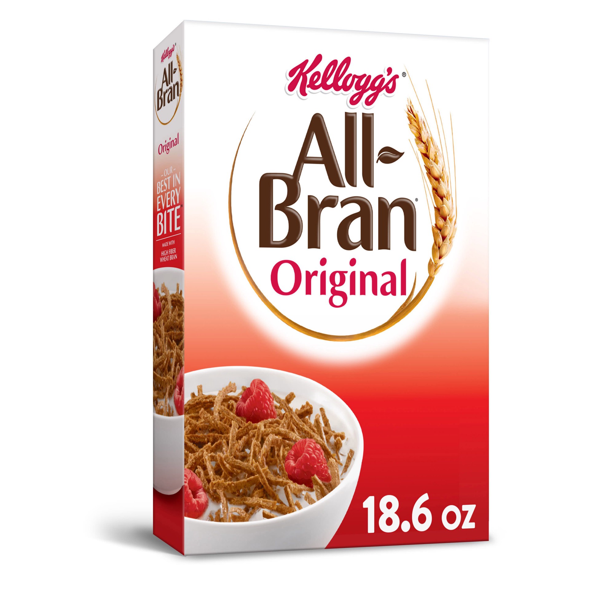 slide 1 of 5, All-Bran Kellogg's All Bran Breakfast Cereal, 8 Vitamins and Minerals, High Fiber Cereal, Original, 18.6oz Box, 1 Box, 18.6 oz