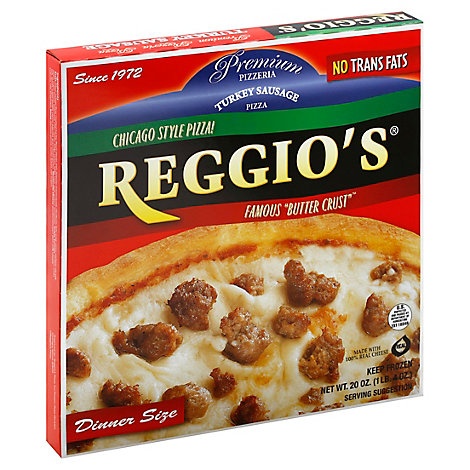 slide 1 of 1, Reggios Pizza Dinner Size Turkey Sausage Frozen, 20 oz