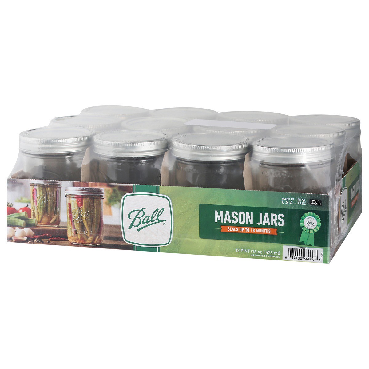 slide 7 of 9, Ball Wide Mouth Pint Mason Jars 12 ea Shrinkwrapped, 12 ct