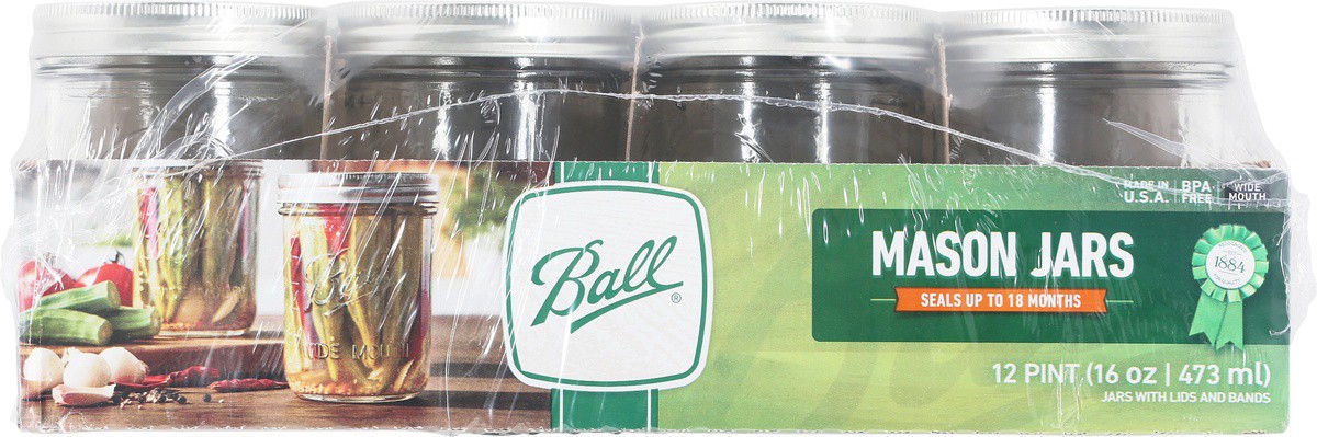 slide 9 of 9, Ball Wide Mouth Pint Mason Jars 12 ea Shrinkwrapped, 12 ct