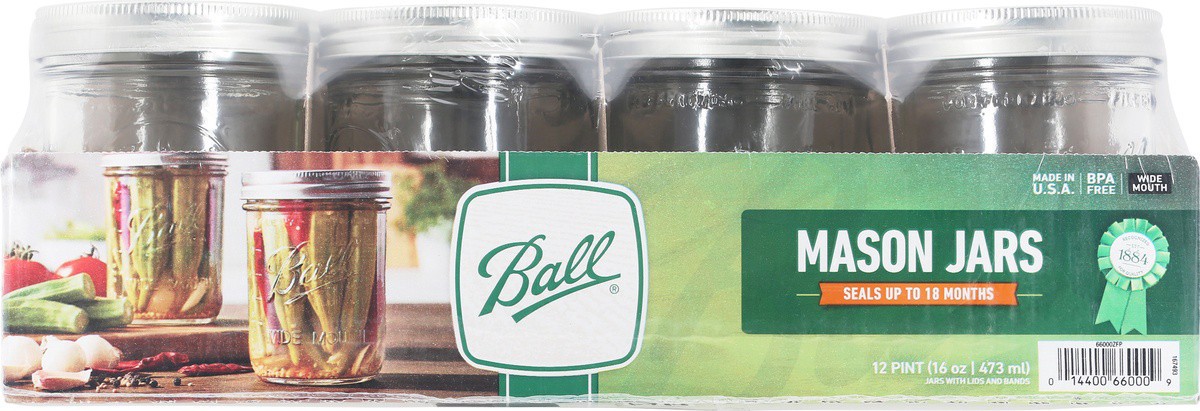 slide 5 of 9, Ball Wide Mouth Pint Mason Jars 12 ea Shrinkwrapped, 12 ct