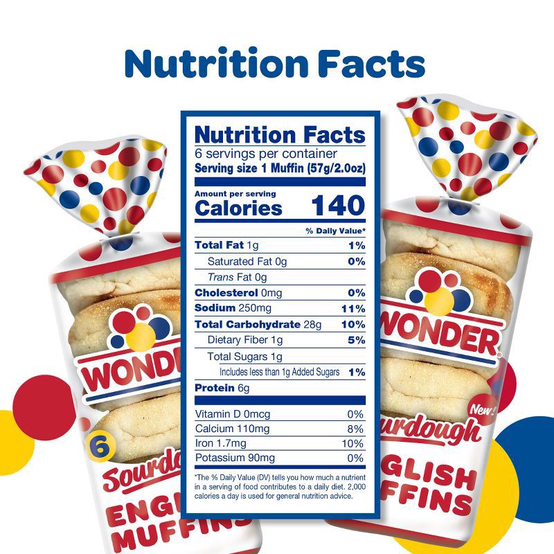 slide 3 of 7, Wonder Bread Sourdough English Muffins, Sourdough English Muffins, Sliced, 6 Count, 6 ct