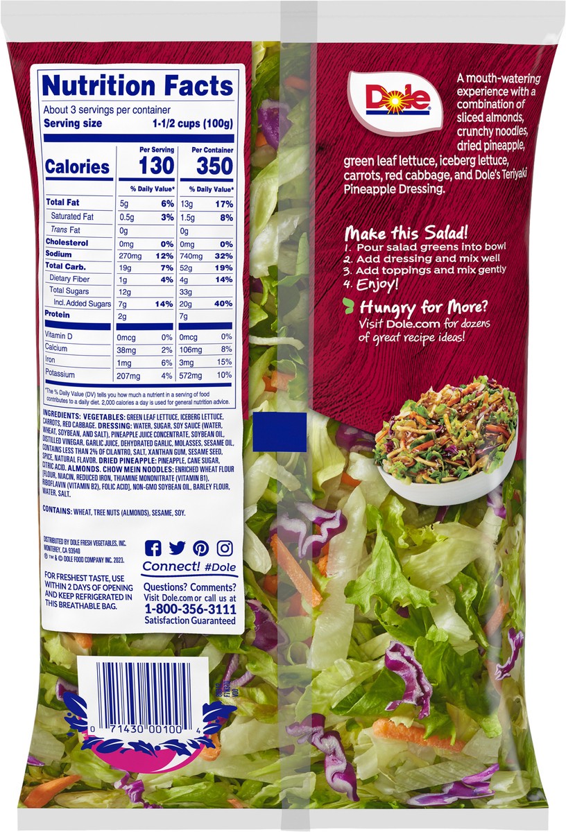 slide 2 of 6, Dole Salad Chopped Kit, Teriyaki Pineapple, 10.3 oz