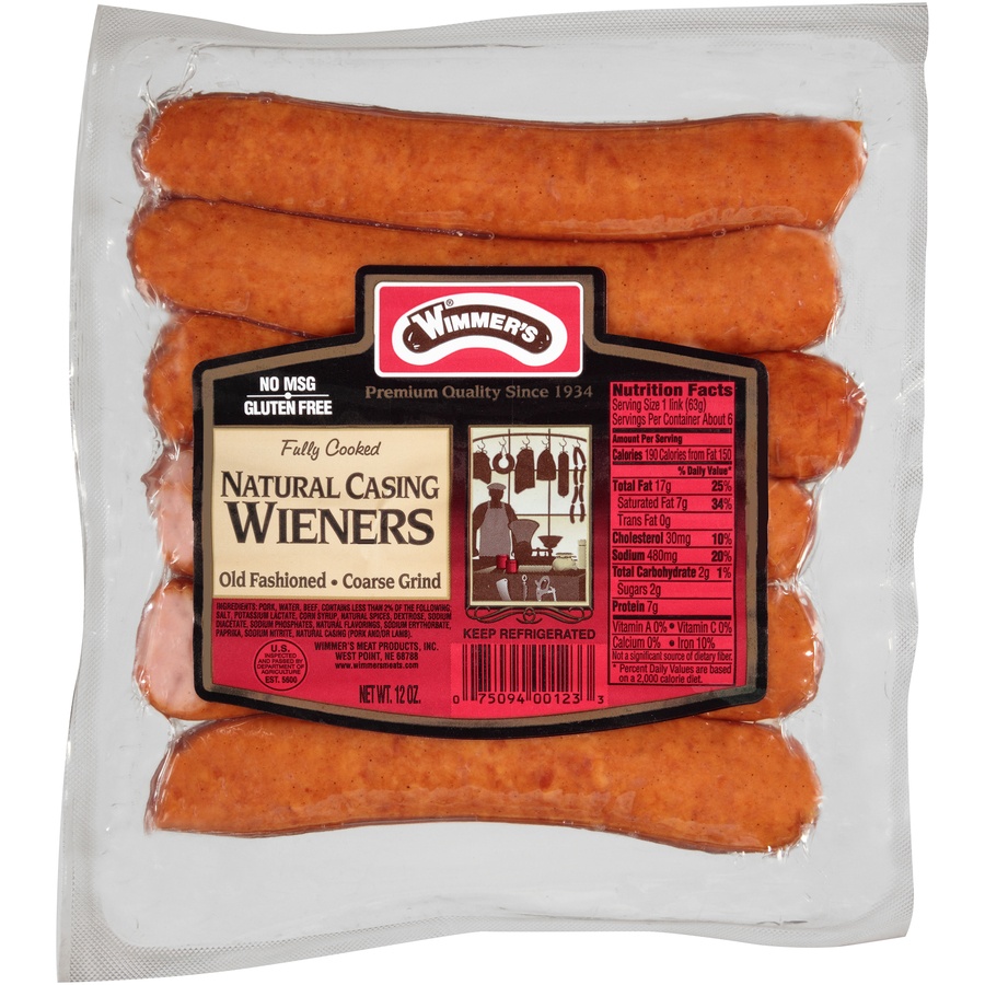 slide 1 of 6, Wimmer's Natural Casing Wieners Old Fashioned Coarse Grind, 12 oz