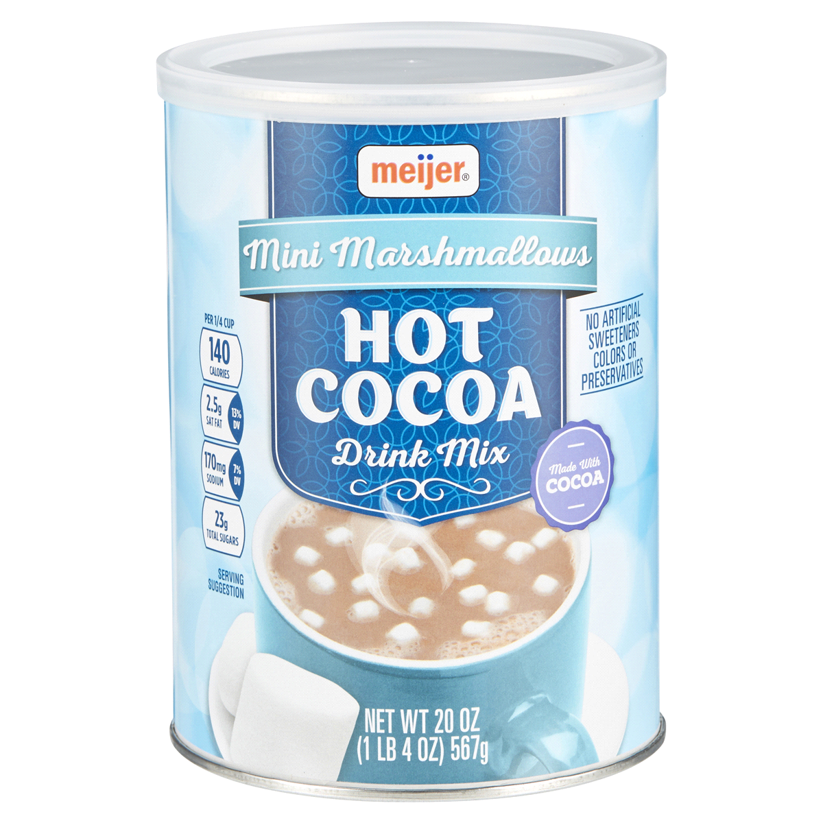 slide 1 of 4, Meijer Hot Cocoa Drink Mix With Mini Marshmallows, 20 oz