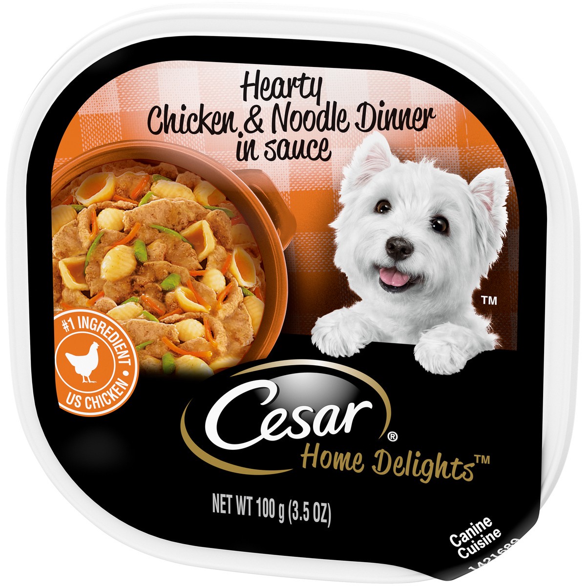 slide 11 of 13, Cesar Home Delights Hearty Chicken & Noodle Dinner in Sauce Canine Cuisine 3.5 oz. Tray, 3.5 oz