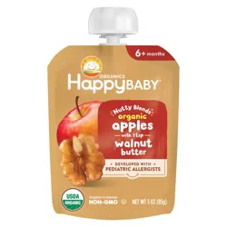 Happy Baby Organics Nutty Blends Stage 2, Apples & Walnut Butter, Allergen Introduction in Baby Appropriate Texture, for 6+ Months, 3 Oz