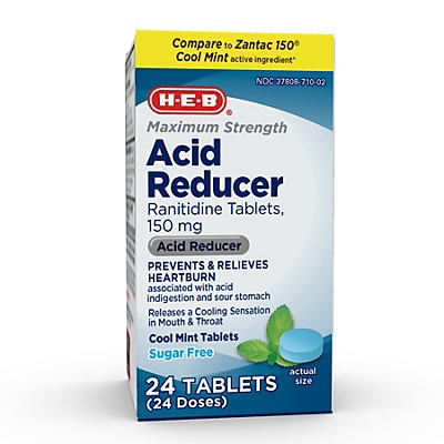 slide 1 of 1, H-E-B Heartburn Relief Maximum Strength Cool Mint 150 mg Tablets, 24 ct